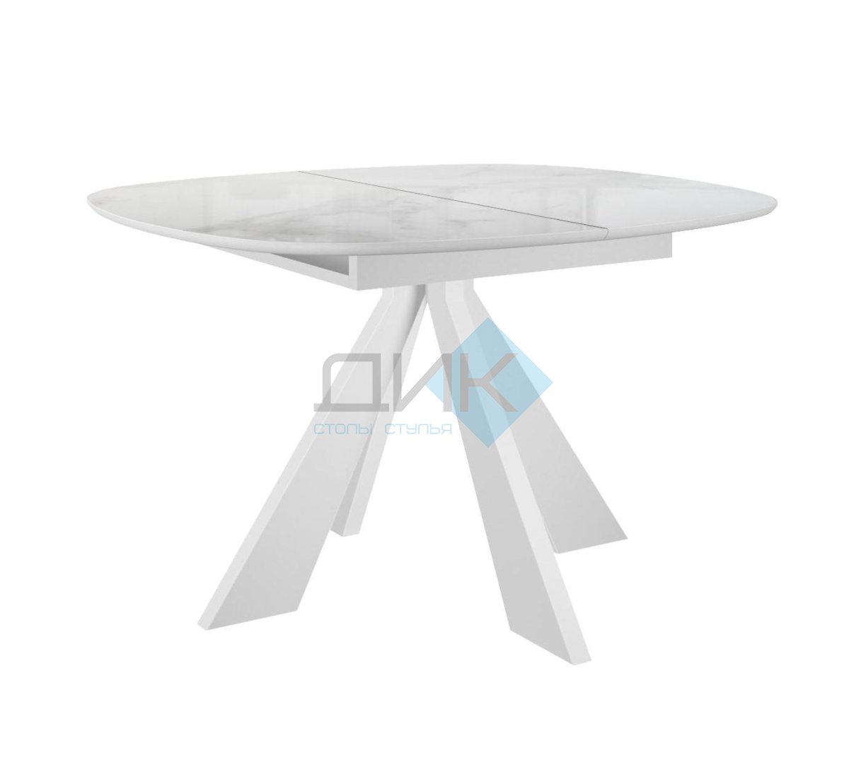 Стол DikLine SFK110 стекло белое мрамор глянец/подстолье белое/опоры белые