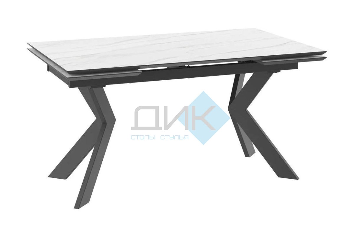 Cтол DikLine ALK150, керамопласт 150(40+40)x90, МРАМОР СВЕТЛЫЙ МОДЕРН/ЧЕРНЫЙ